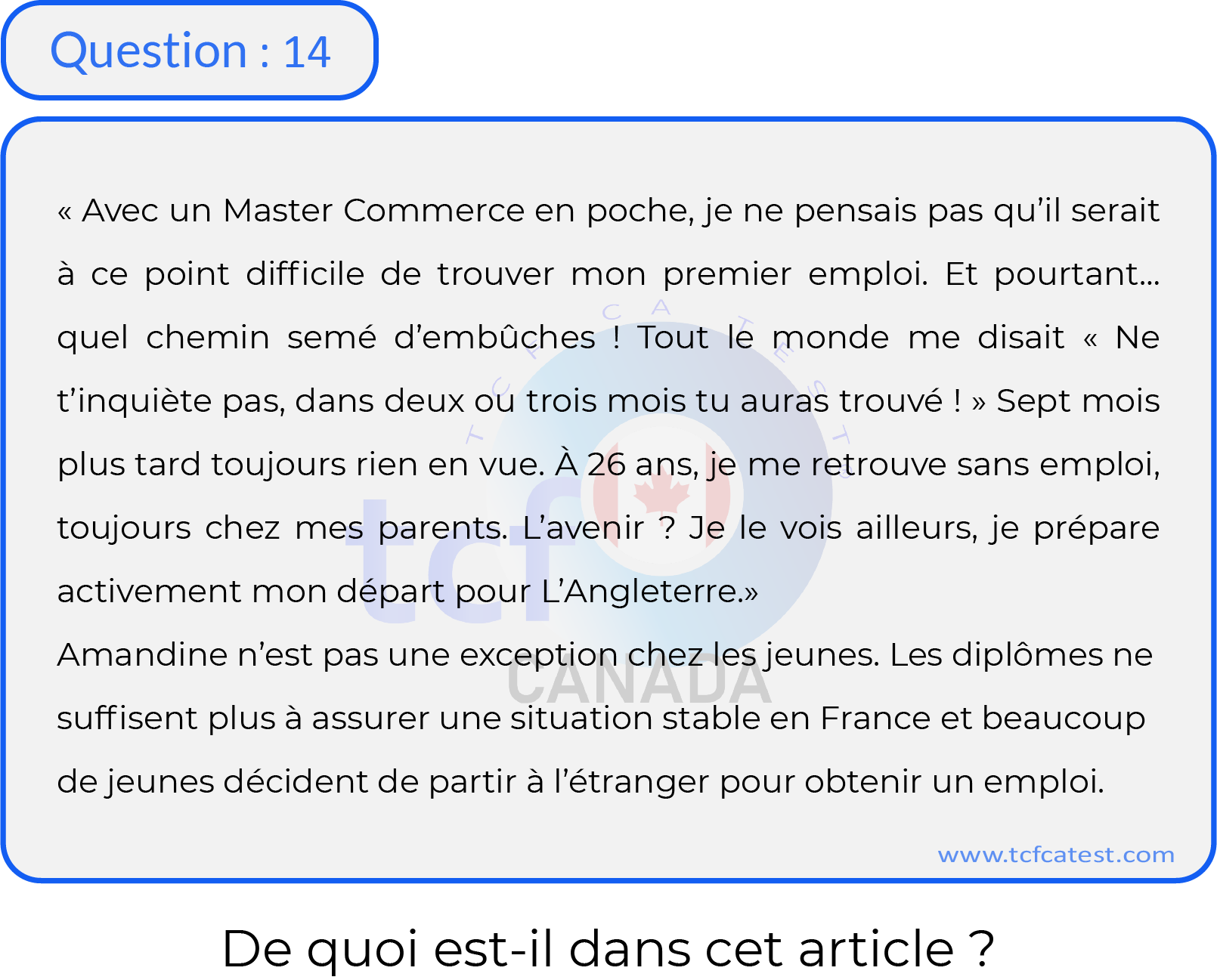 Compréhension écrite Test 3 Tcf Canada 8346